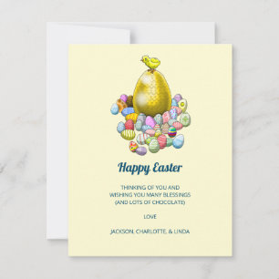 Tarjeta Festiva El pollito de Pascua y el huevo de Pascua dorado