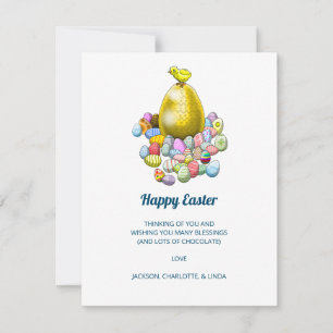 Tarjeta Festiva El pollito de Pascua y el huevo de Pascua dorado