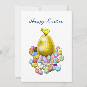 Tarjeta Festiva El pollito de Pascua y el huevo de Pascua dorado
