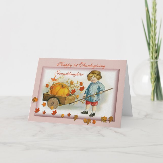 Tarjeta Festiva El primer día de acción de gracias de la nieta (Anverso)