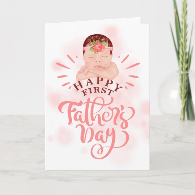 Tarjeta Festiva El primer día del padre, la chica dulce y marrón (Anverso)