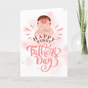 Tarjeta Festiva El primer día del padre, la chica dulce y marrón