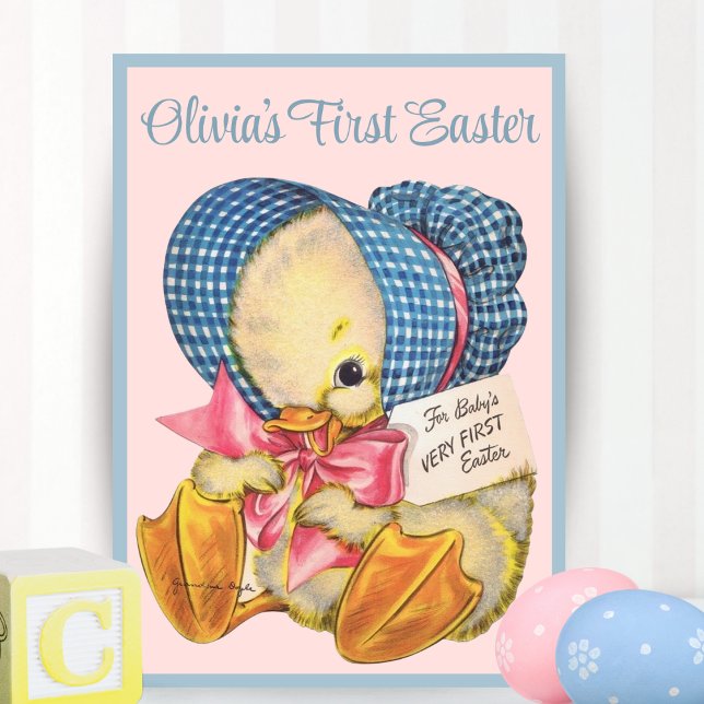 Tarjeta Festiva El primer Personalizado de la fiesta de Pascua del (Vintage Retro Baby's First Easter Cute Custom Holiday Card.  Add your name and/or a special message!)