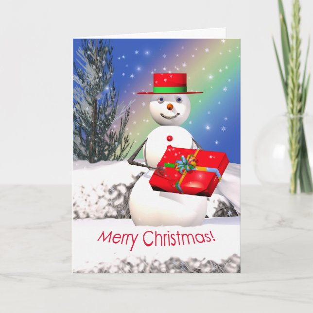 Tarjeta Festiva El regalo navideño de Snowman (Anverso)