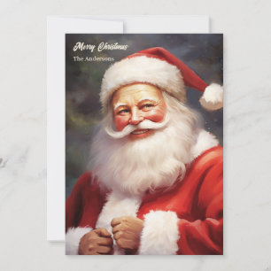 Tarjeta Festiva El retro clásico Santa Claus gorra rojo sonriente
