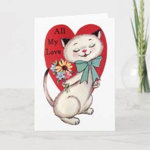 Tarjeta Festiva El retro San Valentín todo mi amor diseño de gato