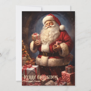 Tarjeta Festiva El retro vintage de Santa Claus con regalos de Nav