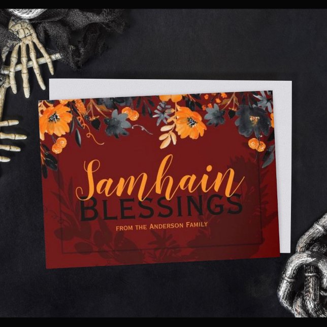 Tarjeta Festiva El rojo y el Naranja Floral Samhain bendiciendo la (Subido por el creador)