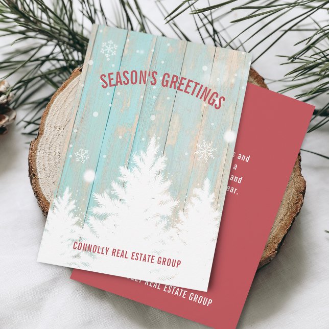 Tarjeta Festiva El saludo de la temporada rusa de árboles de mader (Rustic Wood Tree Season's Greeting Business Holiday Card)