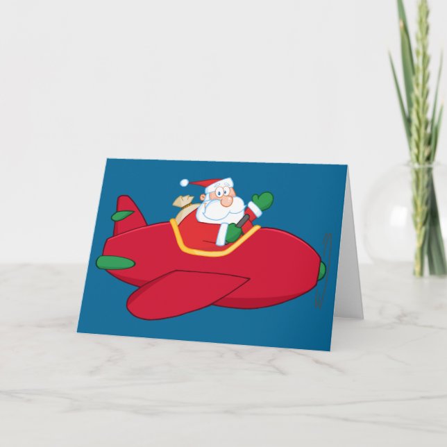 Tarjeta Festiva El Santa-Claus-Vuelo-UNo-avión-y-Agitar (Anverso)