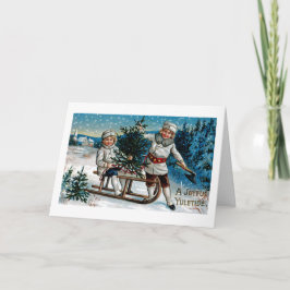 Tarjeta Festiva El Sledding de los niños