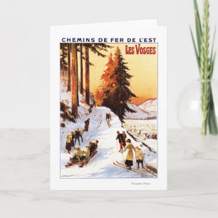 Tarjeta Festiva El Sledding y esquí en el poster de los Vosgos