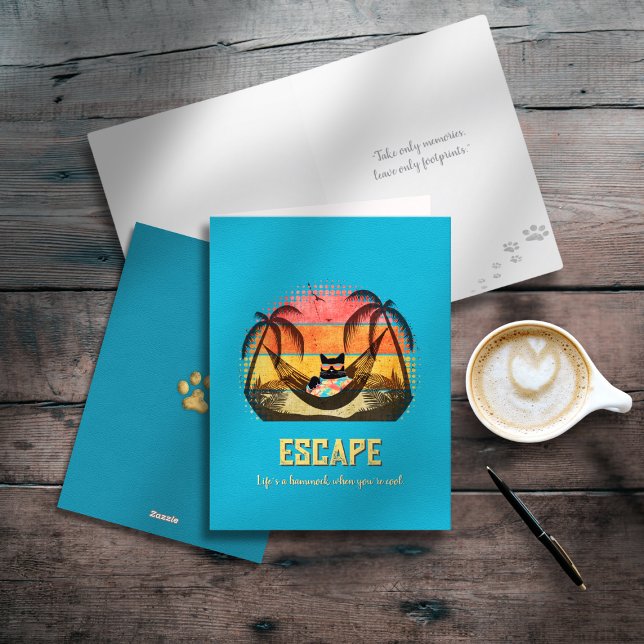 Tarjeta Festiva El sueño de un gato tropical de Guay (Daydreaming Cool Cat's Tropical Escape Holiday Card)