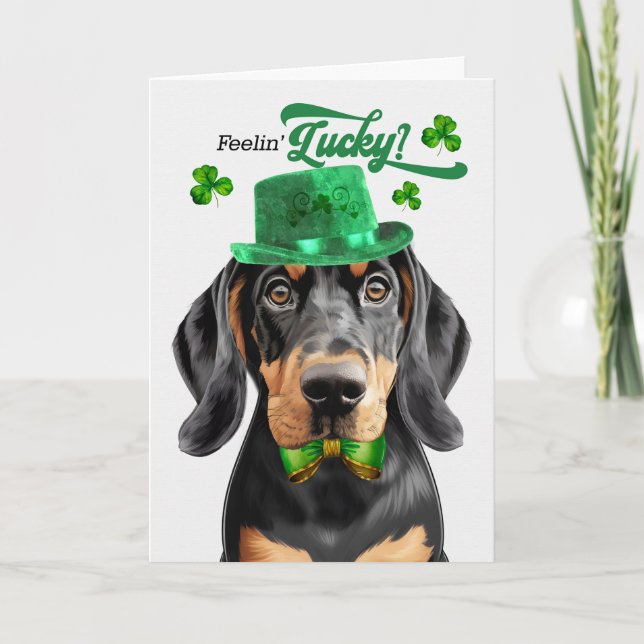 Tarjeta Festiva El Tan Negro Coonhound Dog Lucky St Patrick's Day (Anverso)