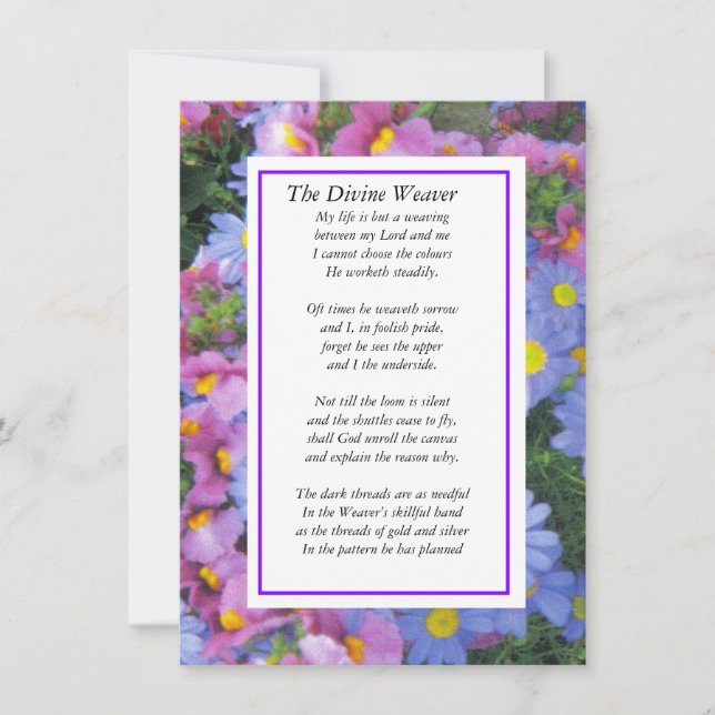 Tarjeta Festiva El tejedor divino con morado ( americano). (Anverso)