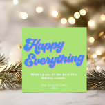 Tarjeta Festiva El tiempo brillante y el azul felices retro todo<br><div class="desc">Saludo de vacaciones para todas las vacaciones de invierno con la expresión - feliz todo - con una tipografía de estilo retro en una ruidosa y nostálgica paleta de colores de los años 80 y 90 de chartreuse lima verde,  azul vibrante y rosa,  personalizado con su saludo y nombre.</div>