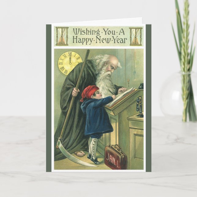 Tarjeta Festiva El tiempo del padre te desea un feliz año nuevo (Anverso)