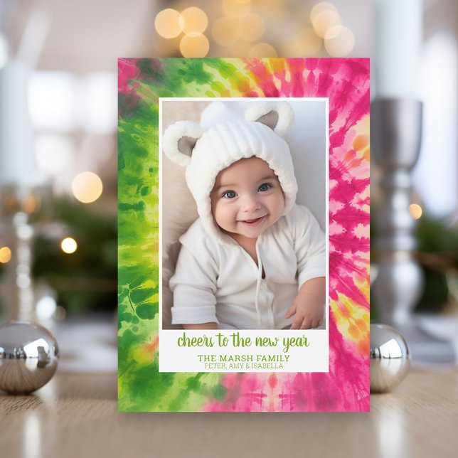 Tarjeta Festiva El tinte ecléctico de los tiros - Saludos al Año N (Tie Dye New Years Card)