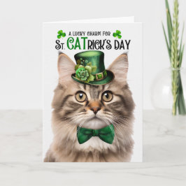 Tarjeta Festiva El Tri Color Fluffy Cat St CATrick's Day Lucky Cha
