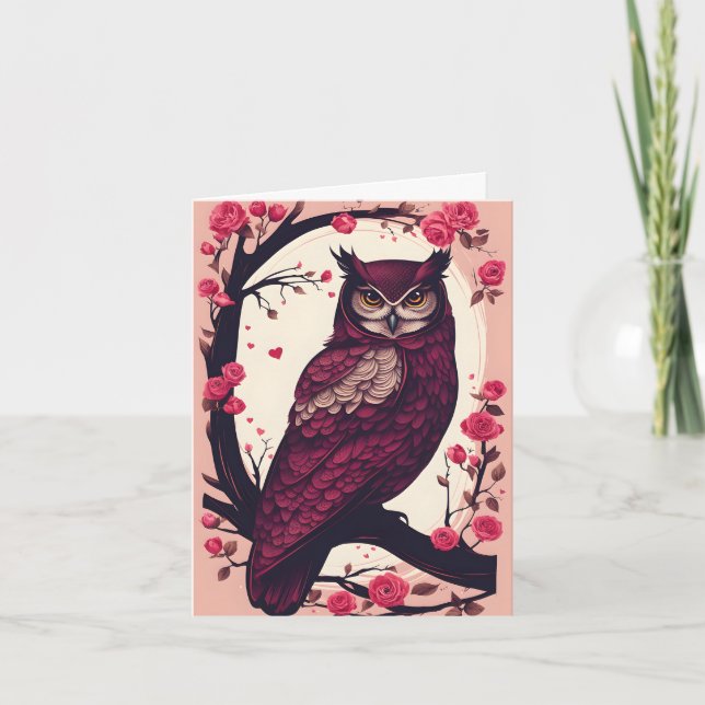 Tarjeta Festiva El Valentine de búho romántico (Anverso)