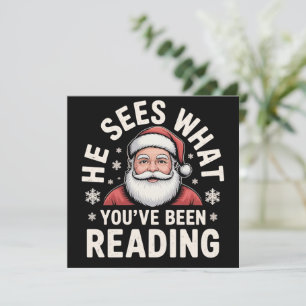 Tarjeta Festiva Él ve lo que has estado leyendo Santa Librero