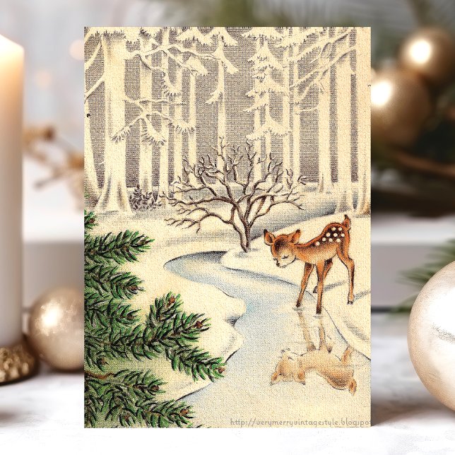 Tarjeta Festiva El venado bebé venado en Navidades forestales (Subido por el creador)