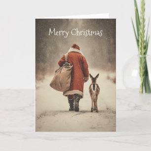 Tarjeta Festiva El viaje invernal de Santa por el bosque