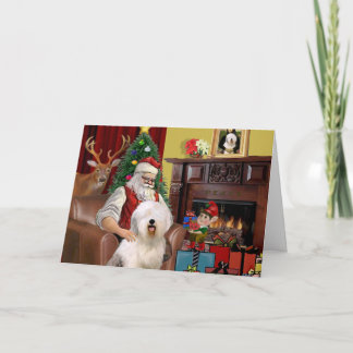 Tarjeta Festiva El viejo perro pastor inglés de Santa Claus