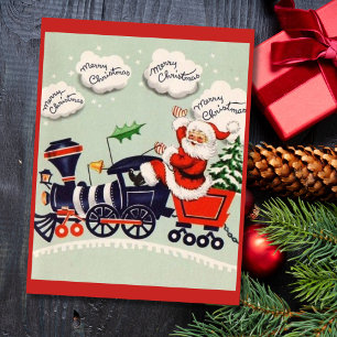 Tarjeta Festiva El Viejo Santa Claus En El Tren De Los Navidades
