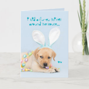 Tarjeta Festiva El Yellow Lab Puppy ocultó algunas cosas... pascua