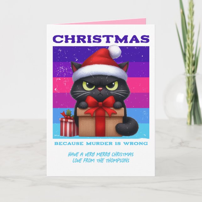 Tarjeta Festiva Electric Snowstorm Funny Cat Retro Christmas Photo (Anverso)