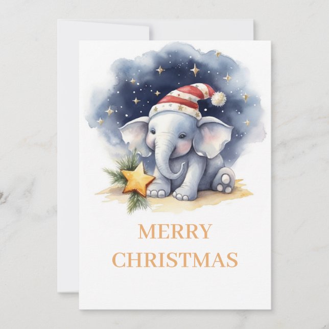 Tarjeta Festiva Elefante acuático de Navidades cutáneos (Anverso)