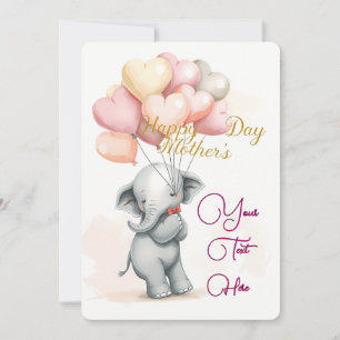 Tarjeta Festiva Elefante Adorable con Globos y Texto Personalizado