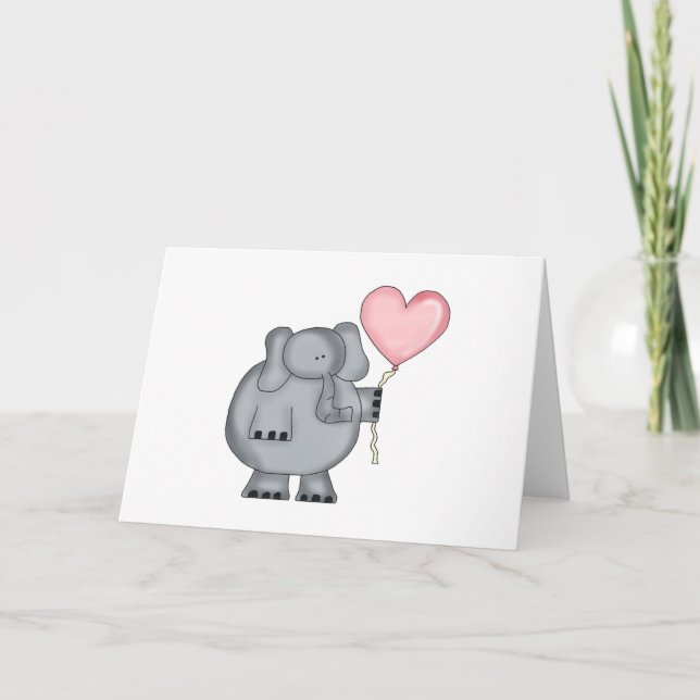 Tarjeta Festiva Elefante con globo cardíaco (Anverso)