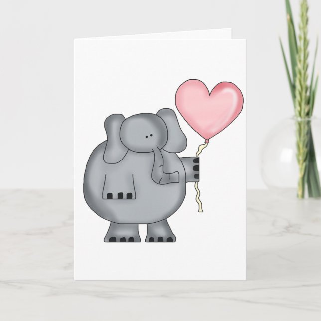 Tarjeta Festiva Elefante con globo cardíaco (Anverso)