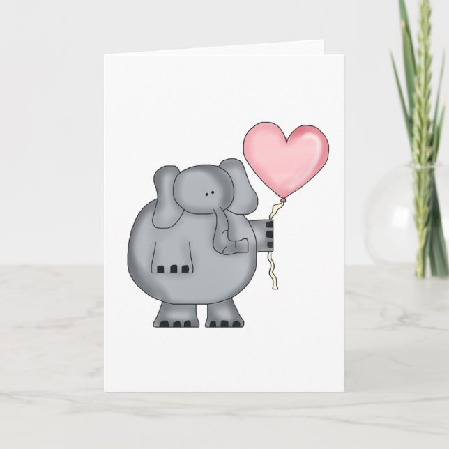 Tarjeta Festiva Elefante con globo cardíaco (Anverso)