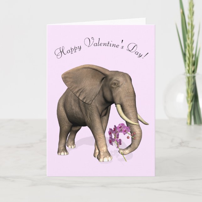 Tarjeta Festiva Elefante con orquídea rosa (Anverso)
