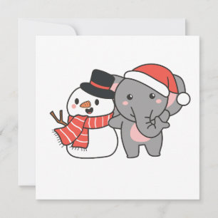 Tarjeta Festiva Elefante Con Snowman En Invierno Para Navidades Ho