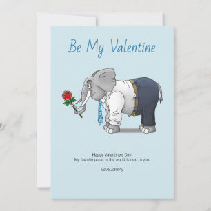 Tarjeta Festiva Elefante con una rosa romántica