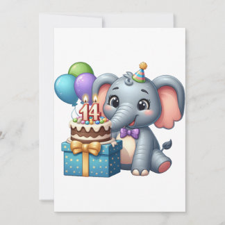 Tarjeta Festiva Elefante cumpleaños 14
