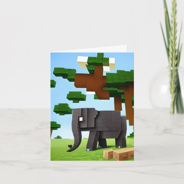 Tarjeta Festiva Elefante de Safari Cute Pixel Art (Anverso)