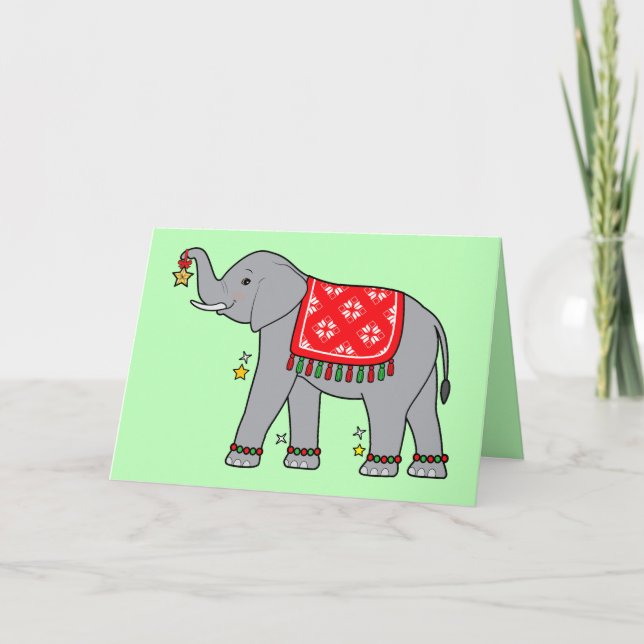 Tarjeta Festiva Elefante decorado para las vacaciones (Anverso)
