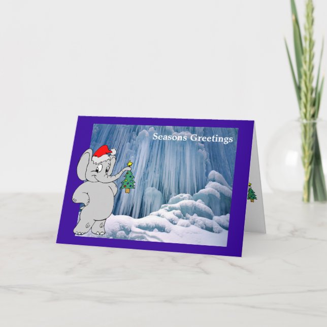 Tarjeta Festiva Elefante en la cascada congelada (Anverso)