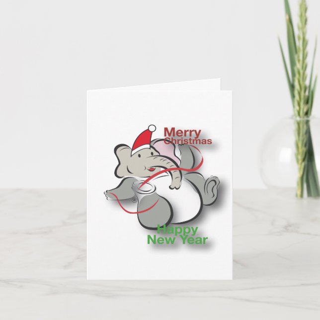 Tarjeta Festiva Elefante en Navidades (Anverso)