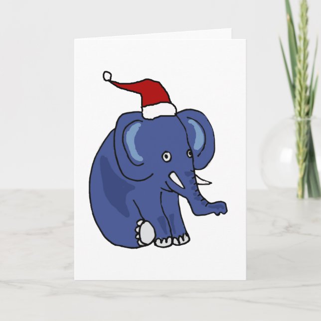 Tarjeta Festiva Elefante gracioso en arte de Navidades de Santa Ha (Anverso)