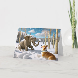 TARJETA FESTIVA ELEFANTE INVIERNO - CORGI SNOWBALL FIGHT
