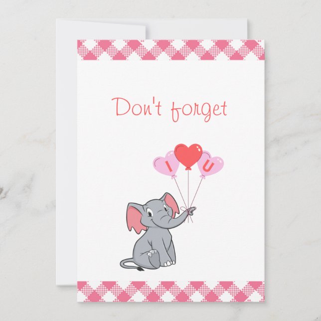 Tarjeta Festiva Elefante lindo para el día de San Valentín  (Anverso)