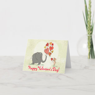 Tarjeta Festiva elefante lindo y ratón vectorial de amor II