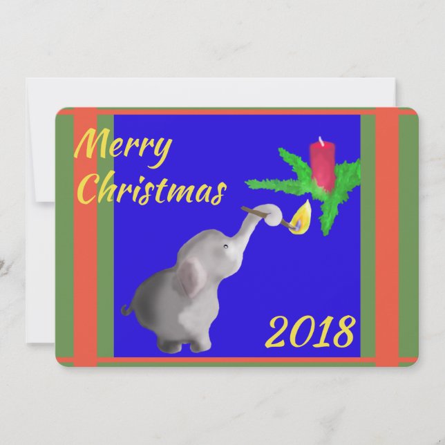 Tarjeta Festiva Elefante moderno alumbra velas navideñas Personali (Anverso)