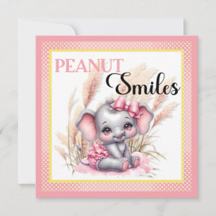 Tarjeta Festiva Elefante rosa dulce - Sonrisas de maní